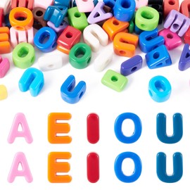 Magibeads - 50 cuentas acrílicas con letras de gran agujero, cuentas europeas de vocal del alfabeto grande para manualidades, collar con nombre de burbuja, llavero, adornos colgantes, suministros para
