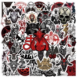 50 Pcs Satan Devil Demon Baphomet Pentagram Car Bumper Window Sticker Decal Motorcycle Stickers Laptop Bumper Skateboard Luggage Sticker for Truck Hardhat Stickers (Satan)