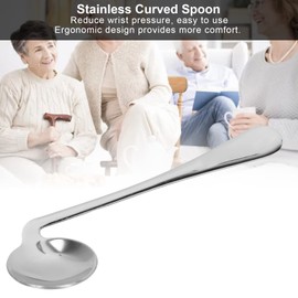 Curved Spoon, Anti-Shake Stainless Steel, Self-Feeding, Reduces Wrist Pressure, Utensil, Angled for Hand Tremors, Elderly People (Right Hand)
