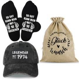 Jeasona Gift Set with Socks Baseball Cap Gift Bag Gifts for Birthday Man, Multi-coloured Grandpa