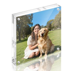 Vowcarol Acrylic 5x5 Picture Frame, Clear Two Sided Display, Free Standing Magnetic Frame for Displaying Size 4x4 Pictures - 1 Pack