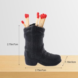 DIYCAM Cowboy Boot Match Holder, Bathroom Match Holder, Decorative Matches Holder, Matches Box, Cowboy Boot Match Holder with Striker, Very Cute Addition for Interior Decor (Black)