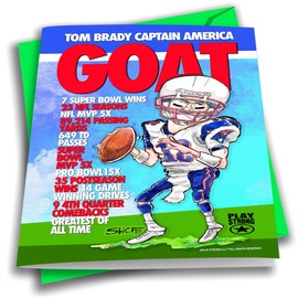 FOOTBALL BRADY GOAT Special Edition Sports Powercard (5x7) Fine Art Sports Greeting Card Blank Inspirational for Birthdays Thanks Coach Holidays Players Coaches Fans Fanatics Love 'Em!