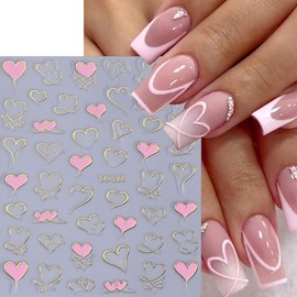 6 Sheets Valentine's Day Nail Stickers 3D Self-Adhesive Cute Heart Nail Stickers Love Pink Red Heart Romantic Designs Valentines Day Nail Art Supplies Valentines Nail Decals for Women Acrylic Nails