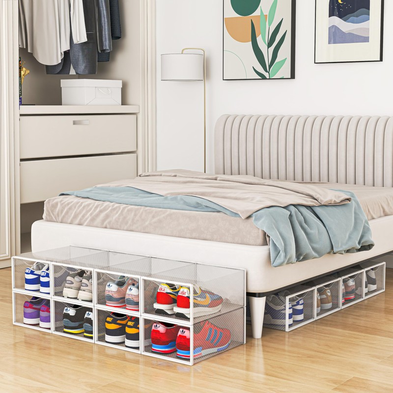 12 Pack Shoe Storage Bins, Clear Plastic Stackable Shoe Organizer
