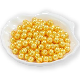 Guoxin 200Pcs Glass Pearl Beads Faux Pearls Round Czech Tiny Satin Luster Spacer Loose Beads Bulk with Holes Handcrafted for DIY Bracelets Jewelry Making Crafts Supplies (8MM, Yellow)