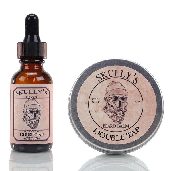 Double Tap Beard Oil 1 oz. & Beard Balm 2 oz.| Barbershop Scent | Beard Kit for Men by Skully's Beard Oil