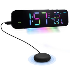 OUZHOU Alarm Clocks for Heavy Sleepers, Vibrating Alarm Clocks with Bed Shaker, Digital Clock with 8 Colours RGB Display Brightness Dimmer and Dual Alarm, Loud Alarm Clock for Hearing Impaired Deaf