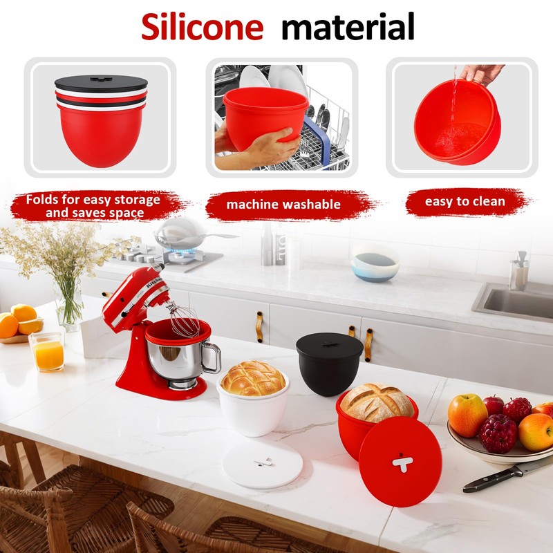 3PCS Silicone Bowl Liners with Lids for KitchenAid Tilt-Head 5QT