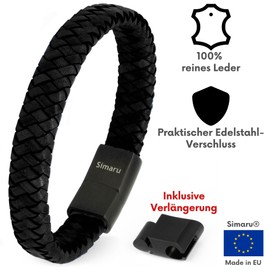 Simaru Leather Bracelet for Men and Women, Genuine Leather Bracelet with Stainless Steel Hook Clasp, Premium Quality, Made in Germany, Leather, stainless steel