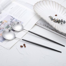 Zerophilo - Juego de ensaladas, cucharas y tenedores, 11.4 pulgadas, acero inoxidable 18/10, chapado en titanio (negro plata)