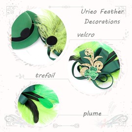 Urieo St Patrick's Day Feather Hat Hair Clips Mini Leprechaun Green Shamrock Hairpin Irish Costume Party Hair Clip Accessories for Women and Girls