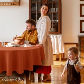 Biscaynebay Fall Tablecloth Textured Fabric Round Tablecloths 60", Rust Thanksgiving Autumn Harvest Water Resistant Fabric Tablecloths for Kitchen, Dining, Wedding, Parties Machine Washable