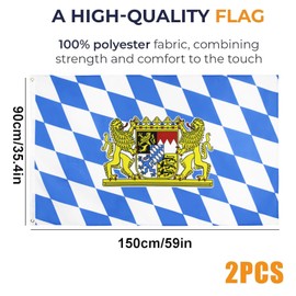 Scinzene Pack of 2 Bavaria Flag, 150 x 90 cm, Oktoberfest Party Decorations, Bavaria Flag, Oktoberfest Decoration, with Brass Eyelets, Weatherproof Flag for Flagpole, 100% Polyester