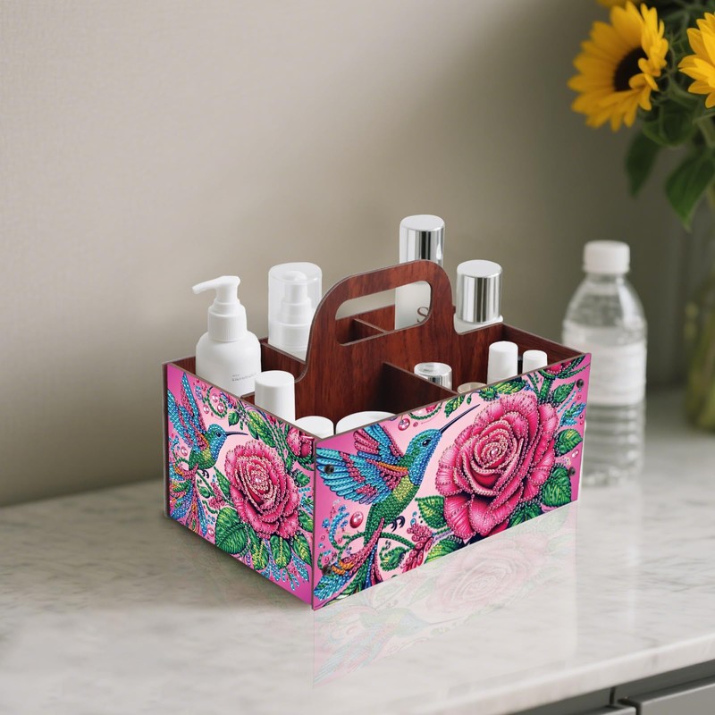 DIY Diamond Art Storage Box with Handle Hummingbird and Rose