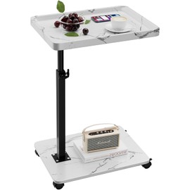 XNSDXV C Table End Table Adjustable Height, 360°Swivel TV Tray Table for Small Spaces, Couch Tables That Slide Under, C Shaped Side Tables Living Room and Bedroom for Sofa, Bed,Chair, Snack (White)