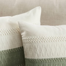 ZeeMart 2 Packs Cotton Boho Throw Pillow Covers 16x16 Inch Contrast Green, Soft Farmhouse Decorative Couch Pillow Cases Sage Green Cushion Covers for Sofa Bed Living Room Home Decor