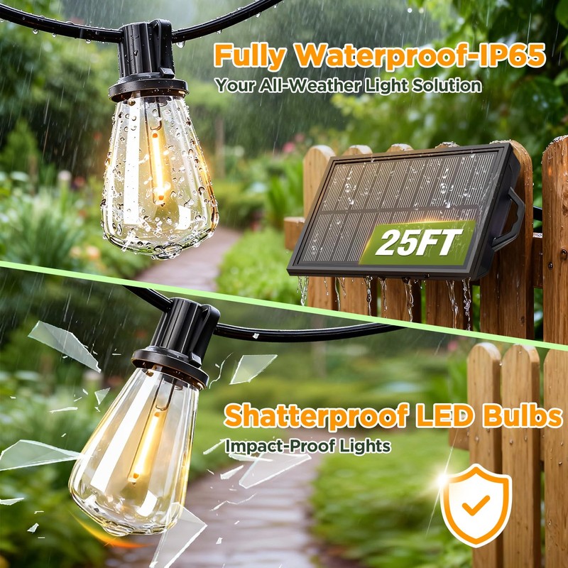 Skoiuc Solar String Lights Outdoor Waterproof with Remote & Timer,