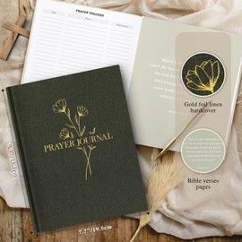 Lanpn Prayer Journal Book for Women Men, 68 Weeks Christian Planner Bible Study Notebook with Scripture Verse, Linen Devotional Gratitude Journal, Religious Faith Gifts for Teen Girls, Green