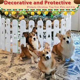 Christmas Tree Fence for Toddlers & Pets - 24pcs Freely Assemble White Picket Fence Barrier for Small Dogs Cat Baby Proof, Decorative Plastic Xmas Tree Fence Gate for Party