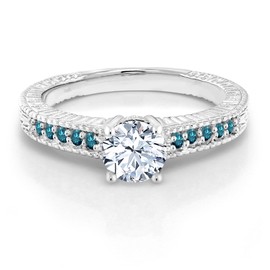 Gem Stone King 1.37 Ct White Created Sapphire Blue Diamond 925 Sterling Silver Engagement Ring (Size 5)