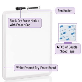 Mr. Pen- Dry Erase Board, 14” x 11” with a Black Dry Erase Marker, Small Mini White Board for Students, White Frame, Includes Double Sided Tapes