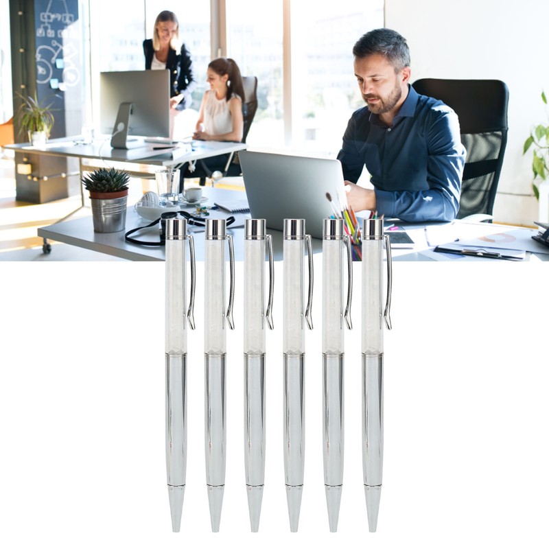 6Pcs Ball Point Pen Crystal Stone Replaceable Refill Elegant Multi