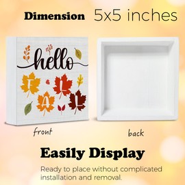 Hello Fall Decor Maple Leaf Decorations Farmhouse Fall Wooden Sign Rustic Home Decor 5 x 5 Inches