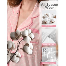 NAP BOUND Cotton Pajamas Set Women's Sleepwear Soft Button Down Loungewear Pjs Lounge Set Printed Nightwear(HLN,S)