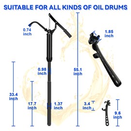 Lever Action Barrel Pump,Heavy Duty 55 Gallon Drum Pump,Bung Wrench Drum Pump for Opening 10 to 55 Gallon Drums,Manual Oil Drum Pump,Ideal For Transferring Heating Oil, Motor Oil, Transmission Fluid