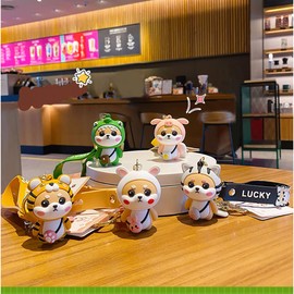 Men Women Boys Girls Silicone Cute PVC Shiba Inu Keychain Creative New Year Gift Bag Animal Pendant Car Key Pendant Metal Key Ring-Shiba Inu Pig
