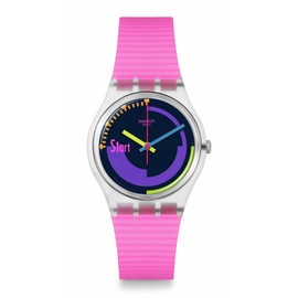 Swatch Casual Watch Transparent Quartz Bio-sourced NEON Pink Podium