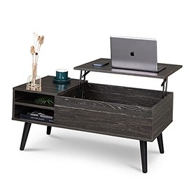 WLIVE Wood Lift Top Coffee Table with Hidden Compartment and Adjustable Storage Shelf, Lift Tabletop Dining Table for Home Living Room, Office, Charcoal Black