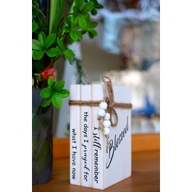 LIVDUCOT Wooden Decorative Books Stack for Coffee Table Faux Book Stack for Decoration I Still Remember The Days I Prayed Modern Farmhouse Decor White Book Decor for Shelf Mantle 7.5x5x3'