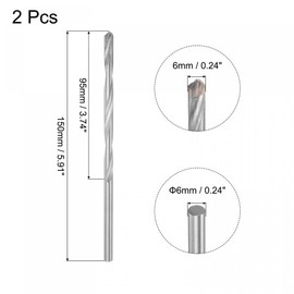 sourcing map 6mm Cutting Dia Cemented Carbide Twist Extra Long Drill Bit with Round Straight Shank for Hardened Steel Stainless Steel, 150mm Length 2 Pcs