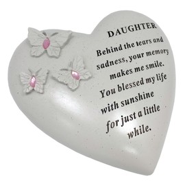 David Fischhoff Daughter Memorial Butterfly Heart with Gems, Stone, Cream, 16 x 7 x 14.5 cm