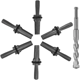 FLKQC 6pcs Rock Splitting Wedges and 1pcs Rotary Hammer Drill Bit, 5/8" Plug Wedges and Feather Shims, Stone Splitter Tools for Concretes, Granites, Boulders, Volcanic Rocks, Limestone Rocks
