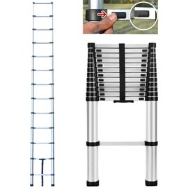 Extendable Telescoping Ladder 12.5ft/3.8m, Stainless Steel Extension Ladder, Multipurpose Telescope Ladder with Nonslip Feet, Ideal for Home Loft RV, Max Load 330lbs, EN131 Certified