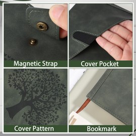 Thboxes Thick A5 Journal Notebook Lined, 360 Pages Hardcover Leather Journal for Women Men Diary Notebook, 100GSM Paper, for Work Office School, 5.7" X 8.5", Dark Green