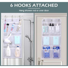 MISSLO Hanging Mesh Pockets Hold 340oz/1000ml Shampoo Shower Organizer with Over the Door Hooks and Shower Curtain Hooks