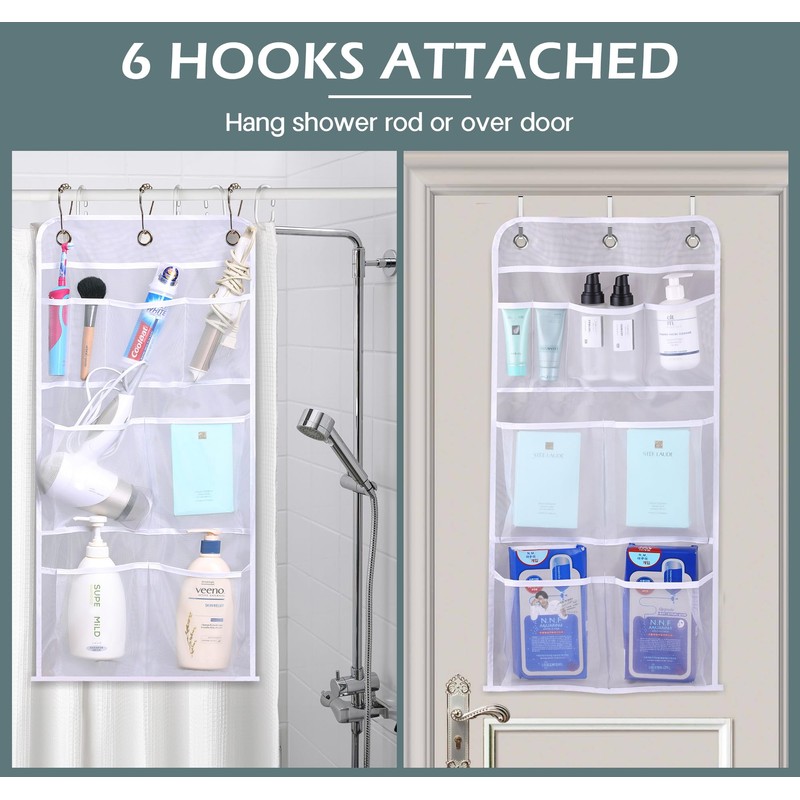 MISSLO Hanging Mesh Pockets Hold 340oz/1000ml Shampoo Shower Organizer with