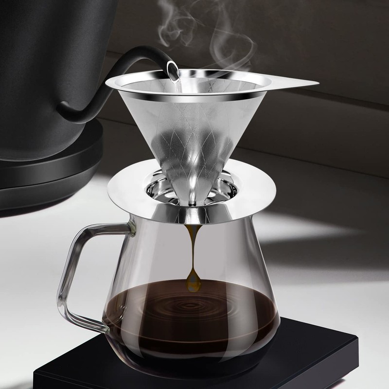 LHS Pour Over Coffee Dripper Reusable Coffee Filter Paperless Coffee
