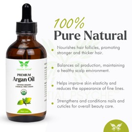 Celestial Psyché USDA Certified Organic Argan Oil (4 Oz) 100% Pure Natural, Chemical-Free, Vegan, Hexane-Free, Healthy Hair Growth, Scalp Care, Skin Hydration, Natural Beauty Enhancement