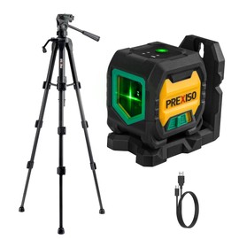 PREXISO Laser Level with 47 Inch Tripod, Rechargeable 65 Ft Green Cross Line Laser Self Leveling, 3 Brightness Adjustment Lazer Leveler Tool for Picture Hanging, Tile, Home Renovation, Bag Included