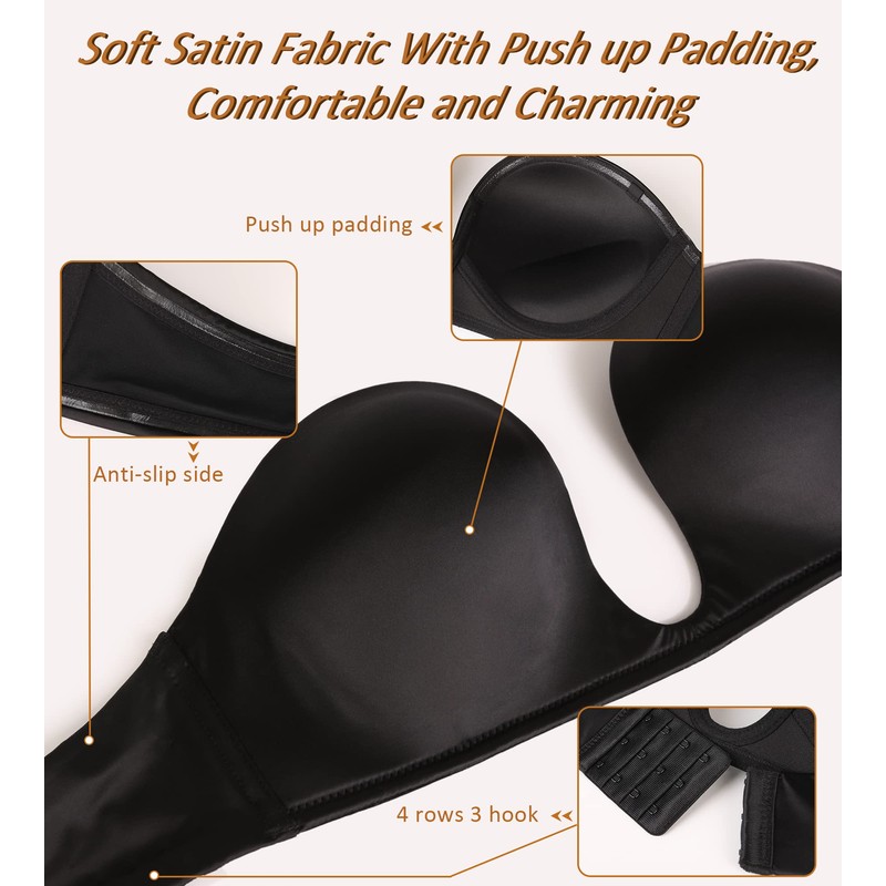 DotVol Push Up Convertible Strapless Bra for Women Underwire Deep