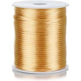 FQTANJU 2mm Nylon Satin Cord, 100 Yards Nylon Cord Satin String for Bracelet Jewelry Making Silky Rattail Macrame Trim Cord Necklace Bulk Beading Thread Kumihimo Chinese Knot Craft (Khaki)