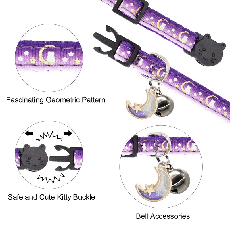 Giecooh 2 Pack Breakaway Cat Collar with Bells,Adjustable Moon and