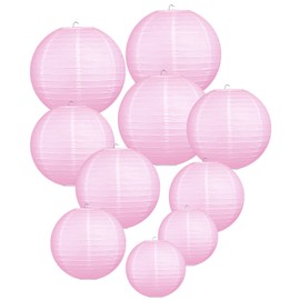 LIHAO Pink Paper Lanterns for Weddings, Birthdays, Parties and Events, 4 Size - 10PCS (6"/ 8"/ 10" /12")