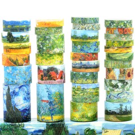 YUBBAEX 32 Rolls Oil Painting Masking Tape Set Art Landscape Design Washi Tape for Arts DIY Crafts Bullet Journal Supplies Planner Scrapbooking Cards Gift Wrapping
