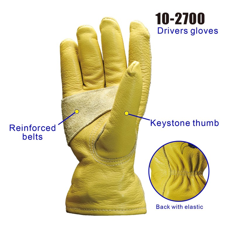 Weldas® STEERSOtuff® premium top grain cowhide driver’s gloves, 10-2700XL, Golden